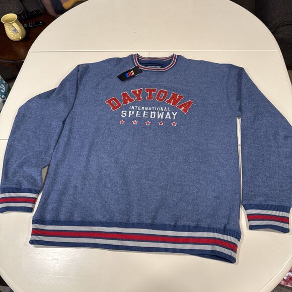 Nascar Other - Nascar Daytona Sweatshirt Retro Applique Embroidered Crewneck Blue Soft L